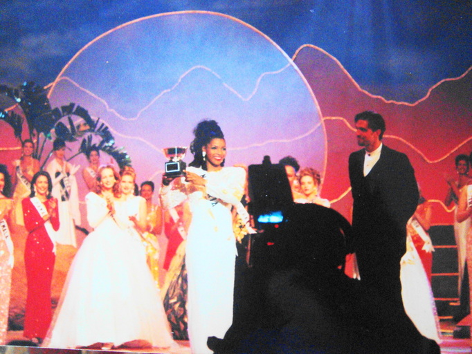 Winning the Miss Congeniality Award at the 1995 Miss Universe pageant in Windhoek Namibia.